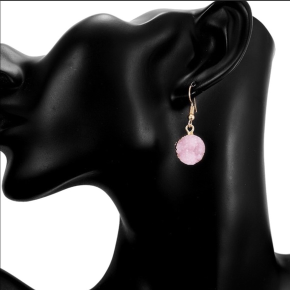 LAST CHANCE! Rose quartz druzy drop earrings - Picture 7 of 8